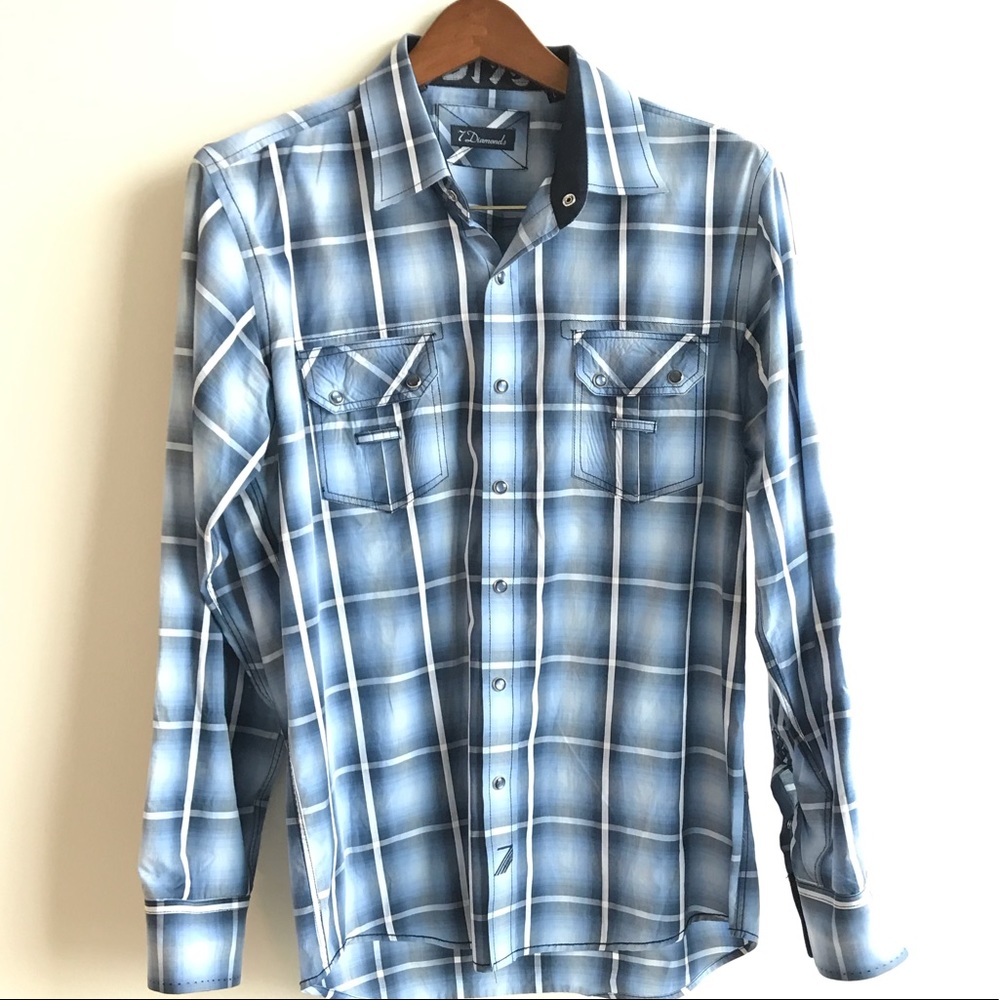 7 Diamonds Mens Long Sleeve Pearl Snap Size L